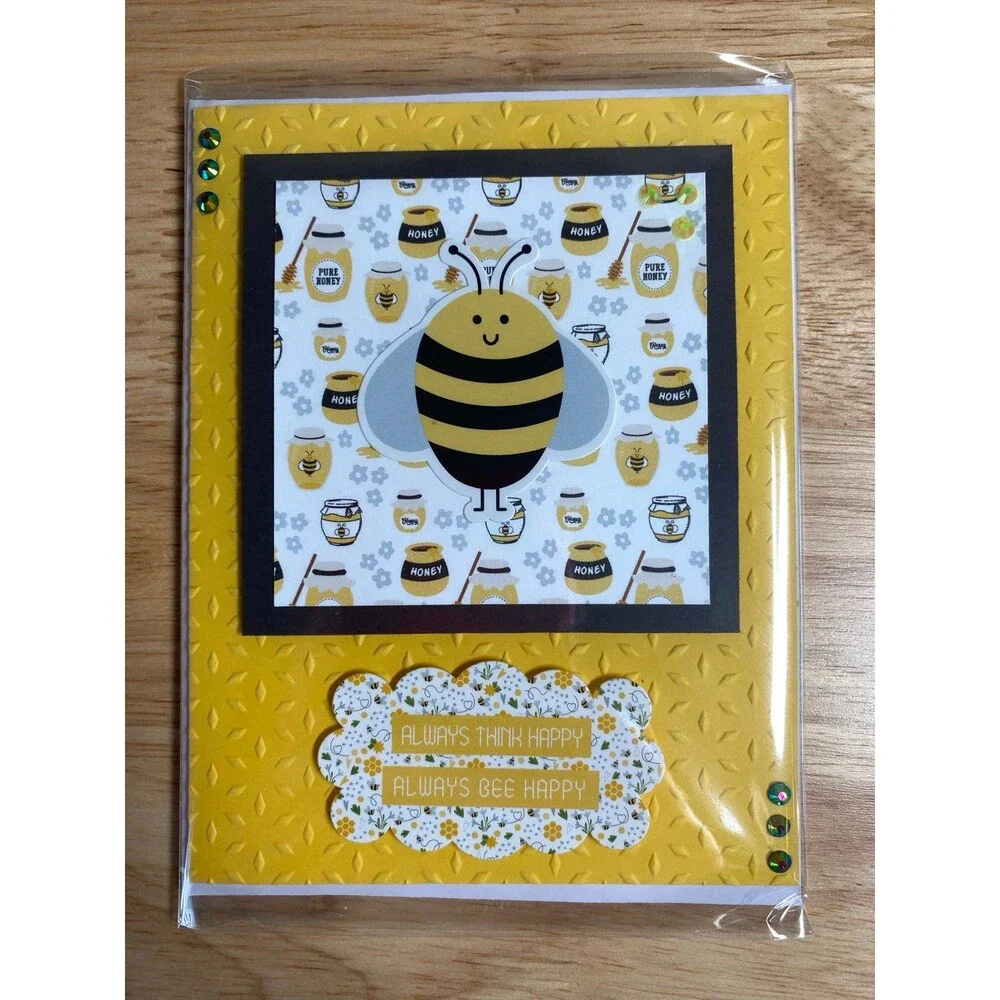 Bee & Honey Greeting Card – Handmade A2 Card – All Occasion Blank Card